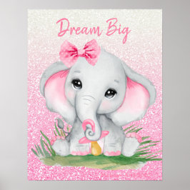 Poster Elefante Menina Brilho Rosa Sonho Fofo Grande
