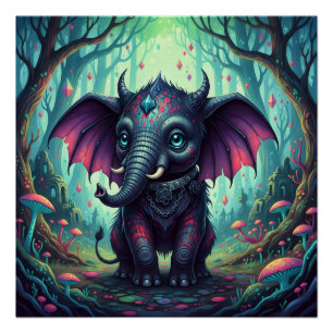 Póster Elefante Místico Anado na Floresta Encantada