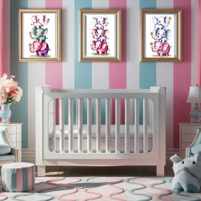 Poster Elefante moderno de aquarela com flor3 (Criador carregado)