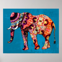 Elefante multicolorido colorido em fundo azul