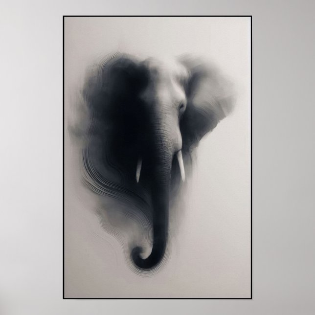 Poster Elefante na Abstrato de Névoa (Frente)