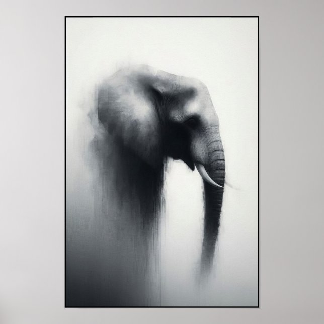 Poster Elefante na Abstrato de Névoa (Frente)