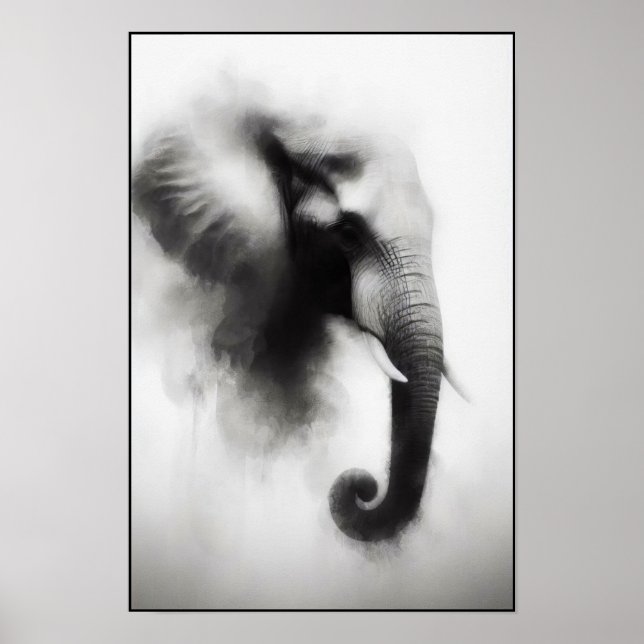 Poster Elefante na Abstrato de Névoa (Frente)