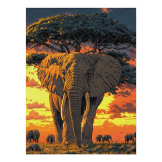 Póster Elefante na savana
