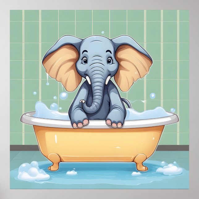 Poster Elefante no banho (Frente)
