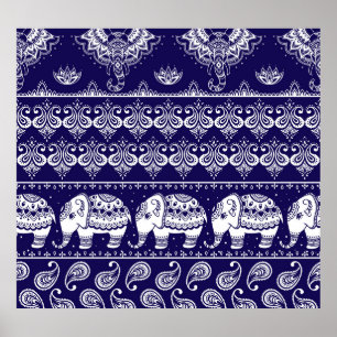 Poster Elefante, paisley: padrão de colheita tribal.