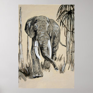 Póster Elefante Passando Pela Arte De Savana