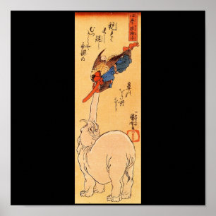 Poster Elefante pegando um Tengu voador. 1800