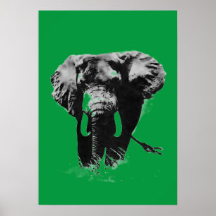 Póster Elefante Pop de arte verde
