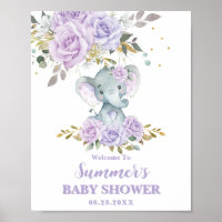 Elefante Purple Lilac Floral Chá de fraldas Bem-vi