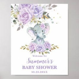 Poster Elefante Purple Lilac Floral Chá de fraldas Bem-vi