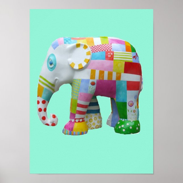 Póster Elefante-retro-branco com patchwork de brinquedo b (Frente)