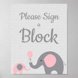 Poster Elefante Rosa Assinar um Chá de fraldas de Sinal d
