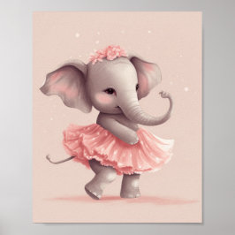 Poster Elefante rosa-bebê adorável com vestido de bolinha