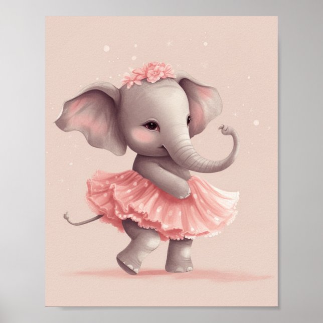 Poster Elefante rosa-bebê adorável com vestido de bolinha (Frente)