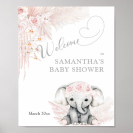 Poster Elefante-rosa Chá de fraldas Boho de boas-vindas