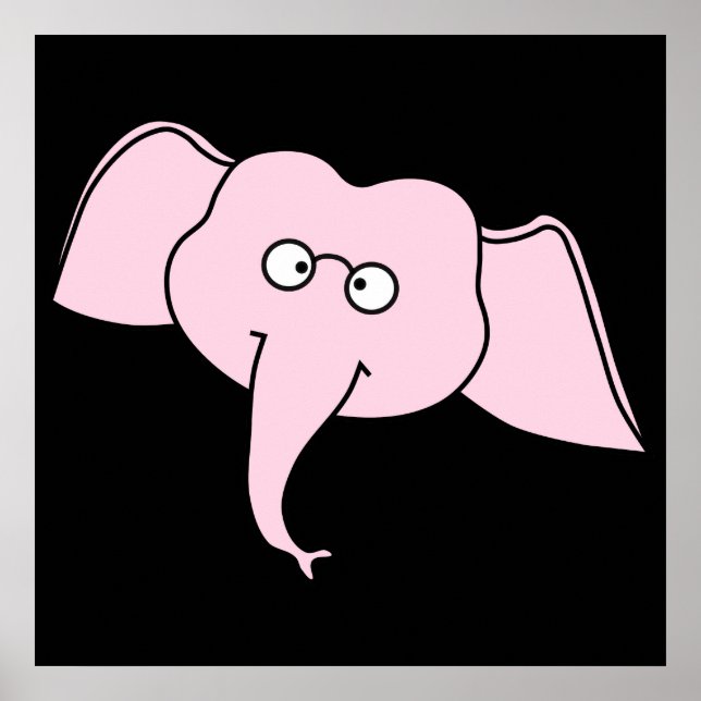 Poster Elefante Rosa com Óculos. Cartoon (Frente)