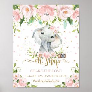 Poster Elefante Rosa Cor-de-Rosa Floral Oh Snap Compartil
