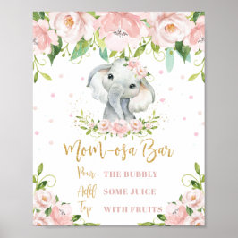 Poster Elefante Rosa Dourado Floral  Mãe-osa Bar Mimosa