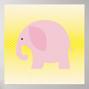 Póster Elefante Rosa em Amarelo