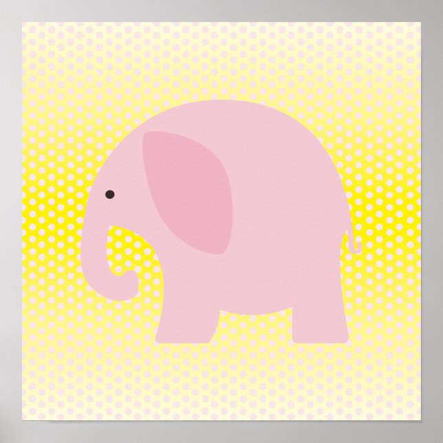 Póster Elefante Rosa em Amarelo (Frente)