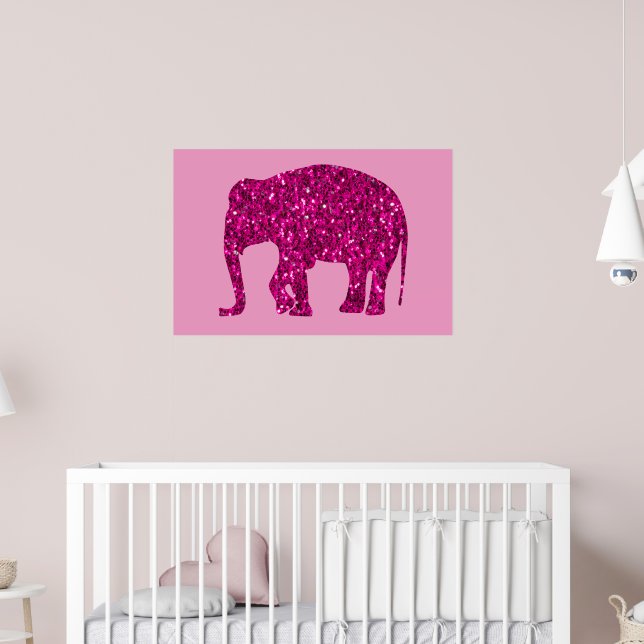 Poster Elefante rosa quente brilhante com brilhos falsos  (Berçário 2)