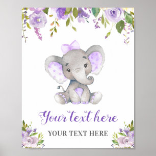 Poster Elefante Roxo Chá de fraldas Sprinkle Aniversário