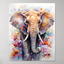 Poster Elefante Selvagem de Pintura Legal Colorida