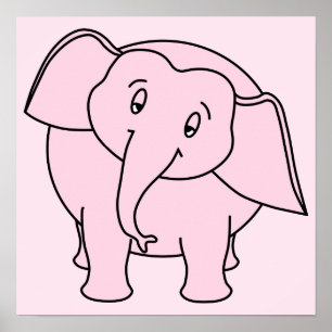 Poster Elefante Sonolento Rosa. Cartoon.