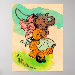 Poster elefante vestido dos anos 1930 jogando pula corda