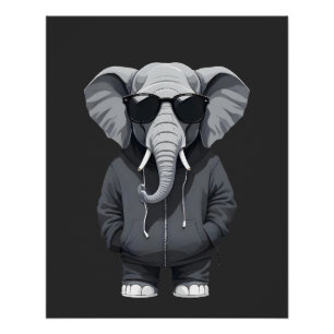 Póster Elefante Vestindo Hoodie Engraçado Vetor Animal Le