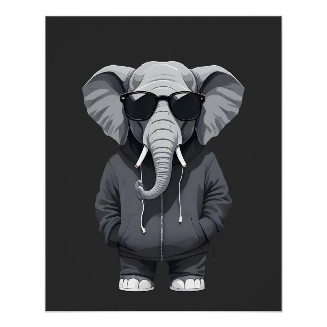 Póster Elefante Vestindo Hoodie Engraçado Vetor Animal Le (Frente)