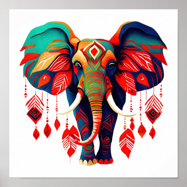 Poster Elefante Vibrante Boho Chic (Frente)