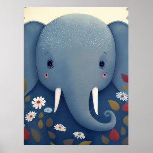 Poster Elefante Whimsical e Flores