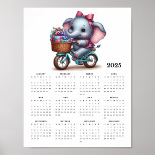 Poster Elefante Whimsical em um Calendário de Parede do B