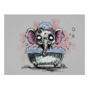 Póster Elefante Zombie em uma Banheira