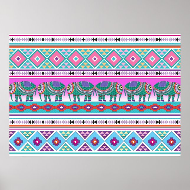 Póster Elefantes com padrão asteca lindo (Frente)