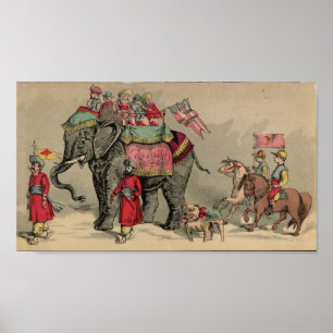 Póster Elefantes e cavalos do circo