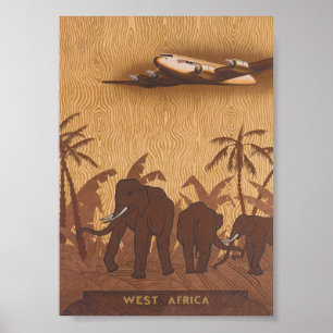 Poster Elefantes na África Viagens vintage
