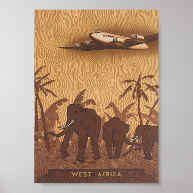 Poster Elefantes na África Viagens vintage (Frente)