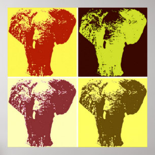 Póster Elefantes Pop Art Quatro Cores Cartaz Estilo Retro