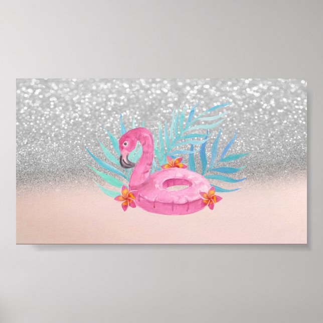 Poster Elegan Trendy Pink Flamingo Silver Glitter (Frente)