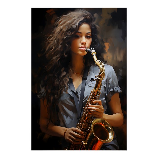 Póster Elegance in Oil: Dynamic Saxophonist (Frente)