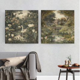 Poster Elegância Botânica - Cisne na Floresta