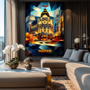 Poster Elegância Cubista de Madrid, Paisagem Urbana Geomé