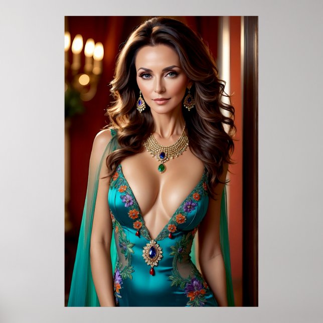 Poster Elegância da Mulher Turquesa (1) (Frente)