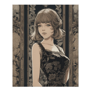 Póster Elegância de anime mágico - Pequeno vestido preto 