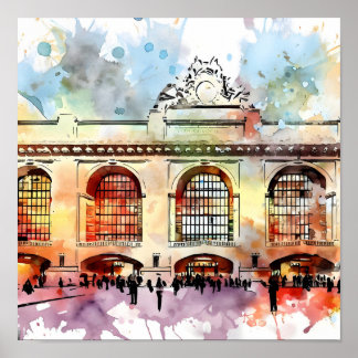 Poster Elegância de Aquarela: Grande Terminal Central