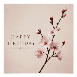 Póster Elegância de Flor de Cerejeira de Aniversário