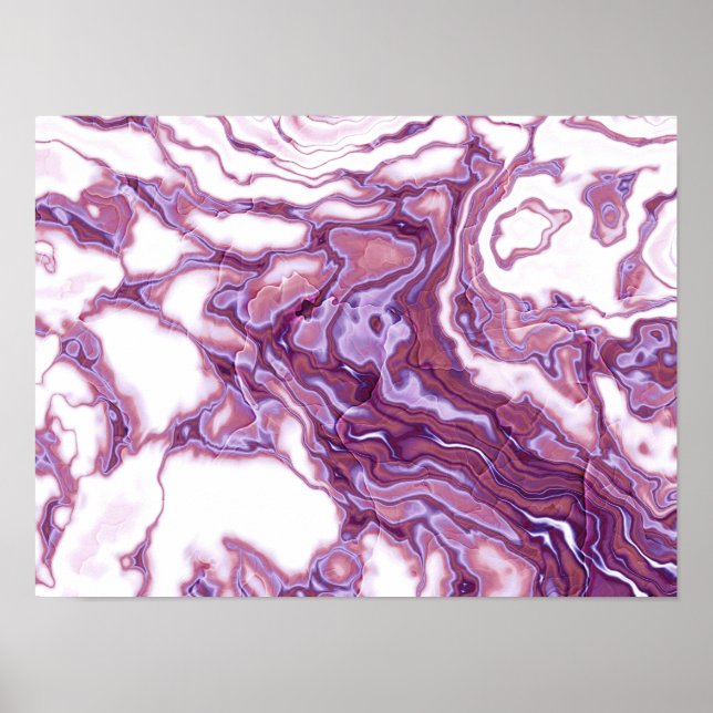 Poster Elegância de Mármore Roxo Rosa (Frente)